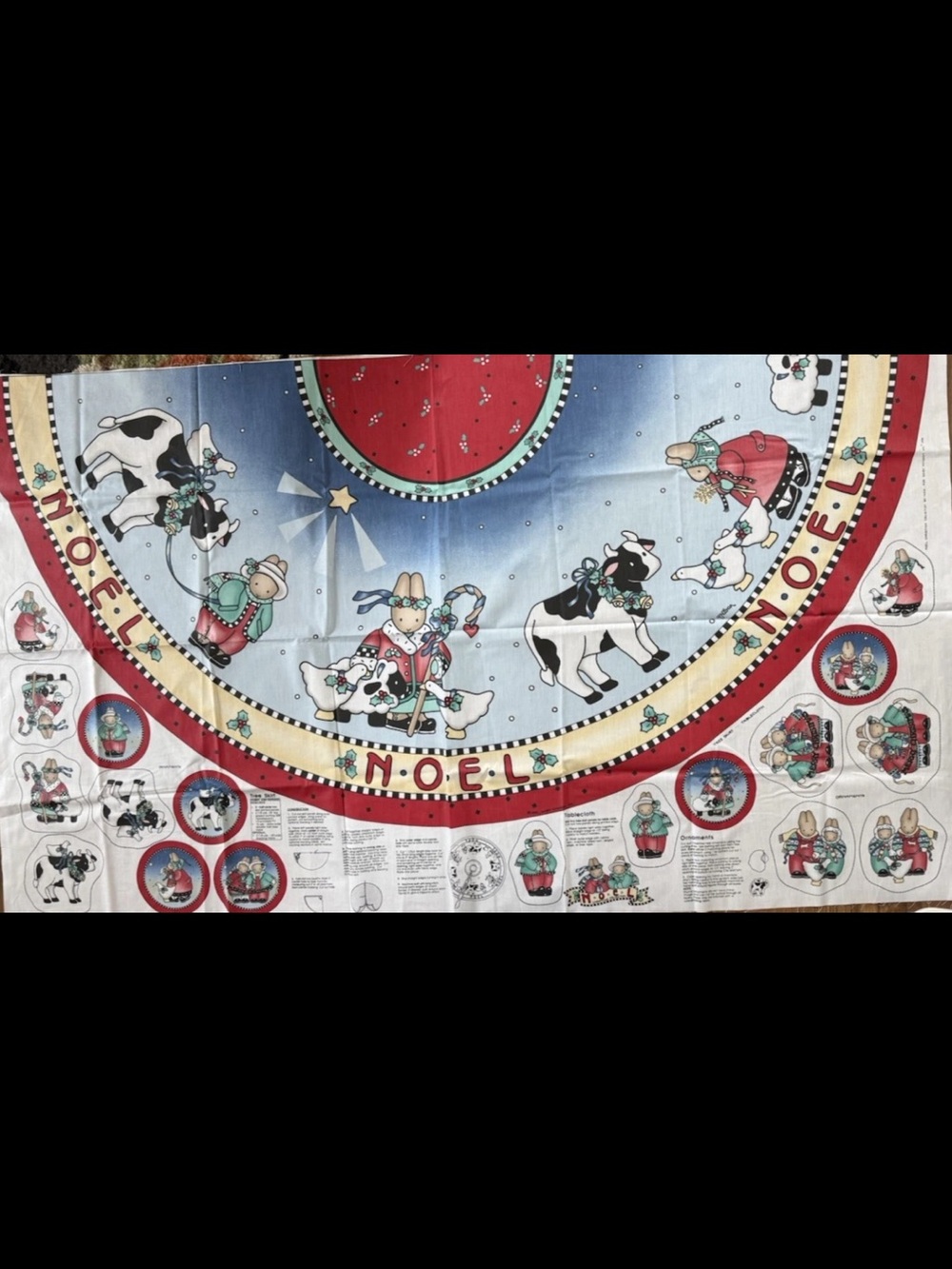 Vtg Daisy Kingdom Bunny Noel Collection Tree Skirt Ornaments Tablecloth Panel